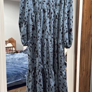 SHEIN Blue and Black Long Sleeve Dress